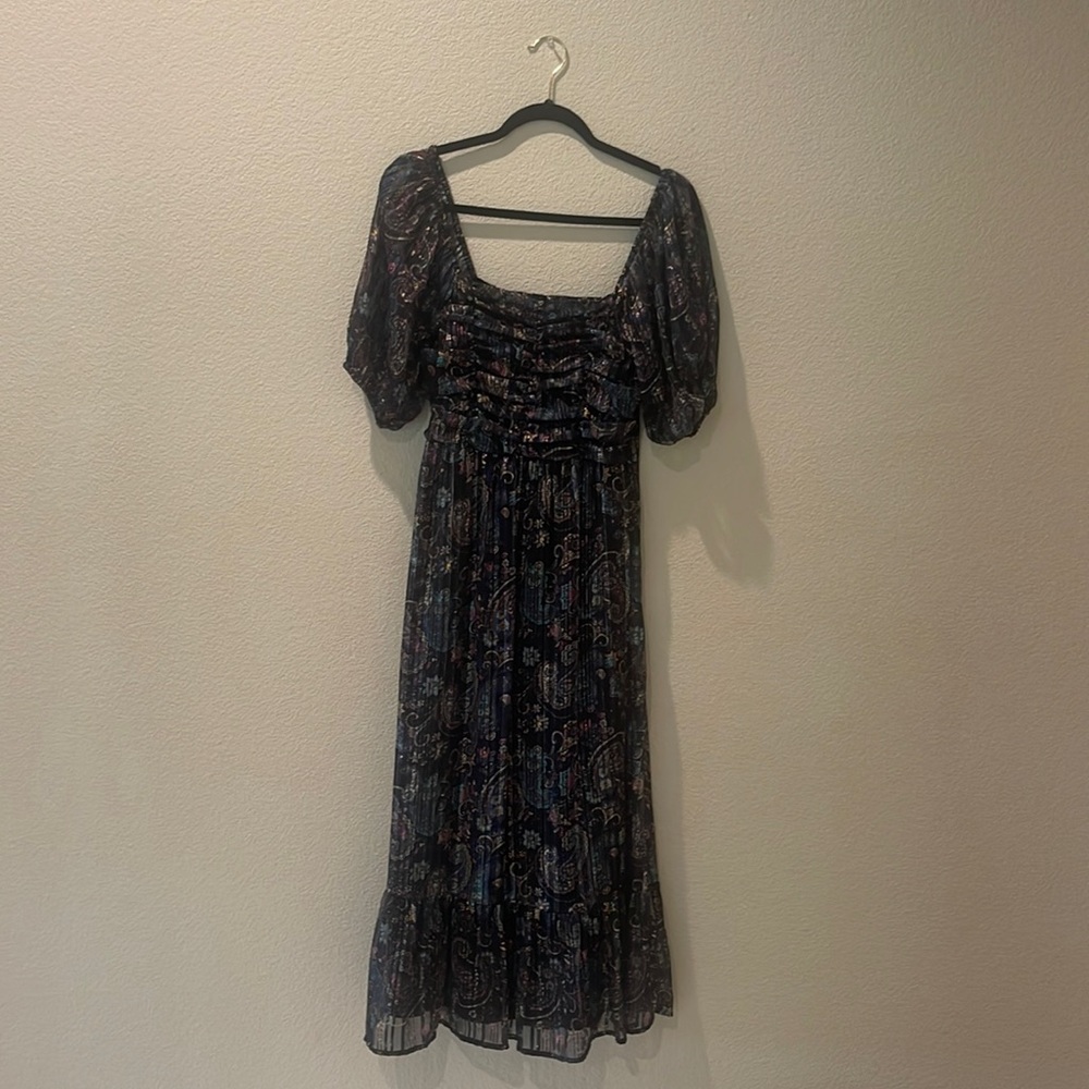 Puff sleeve printed midi dress